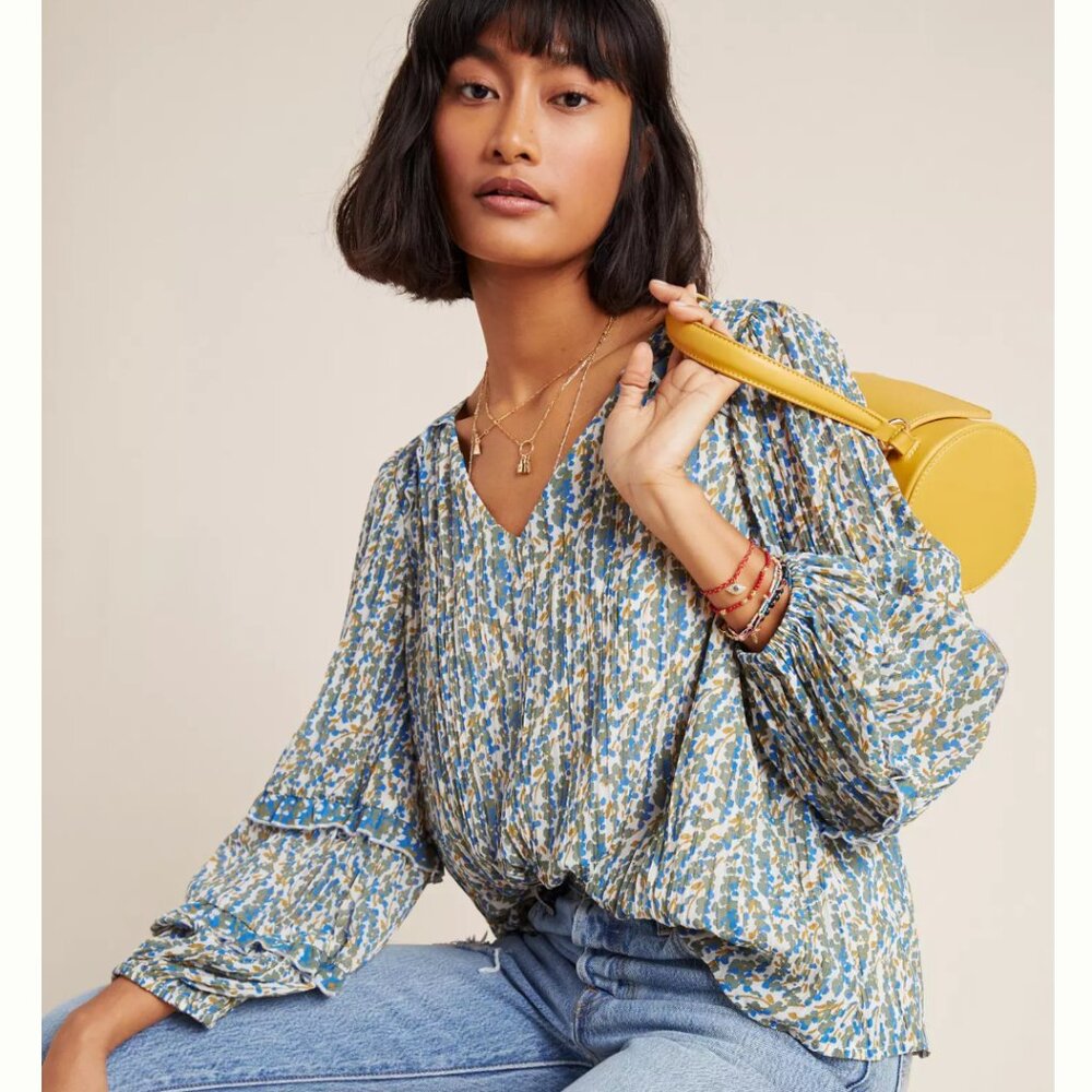 NWOT Anthropologie Maeve Avery Pleated Peasant Blouse XS
